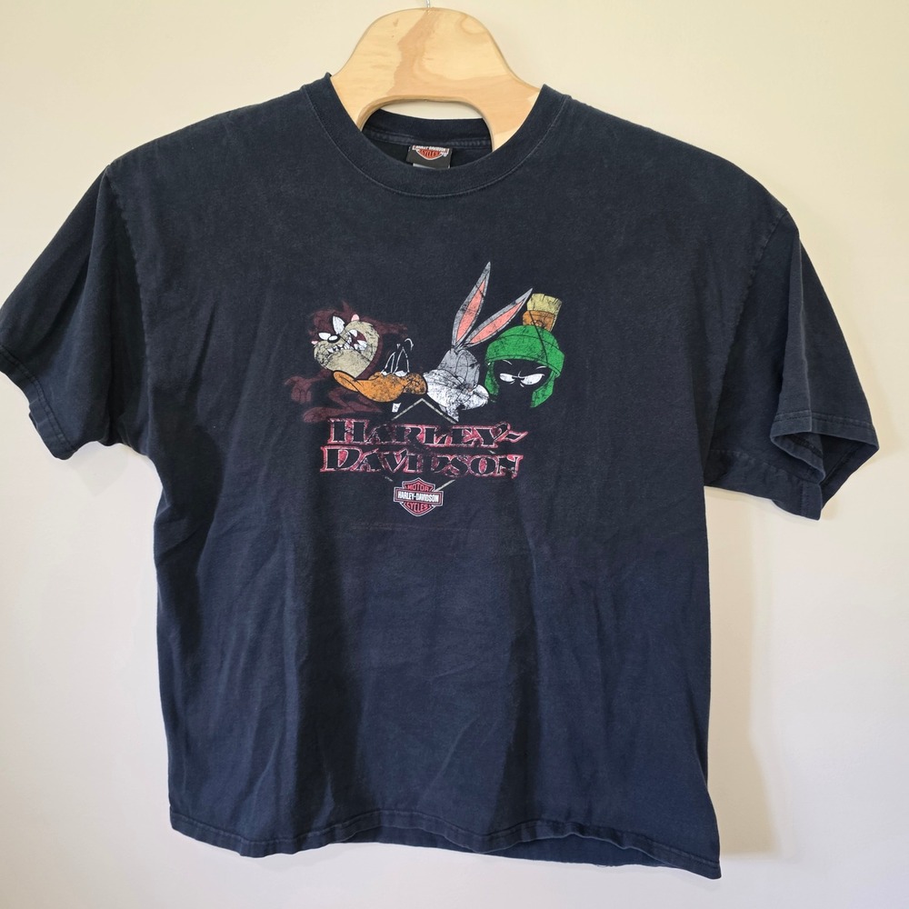 Harley-Davidson T-Shirt Mens 2XL Black Looney Tunes Starved Rock Biker Vintage